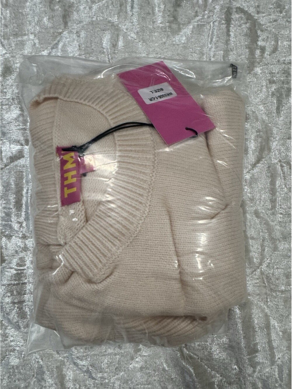 THML Cream Sweater Size L Lace Fringe Statement Sleeves Crewneck NWT - Picture 7 of 7